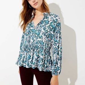 NWOT | Loft medium paisley peplum floral blouse with split neck
